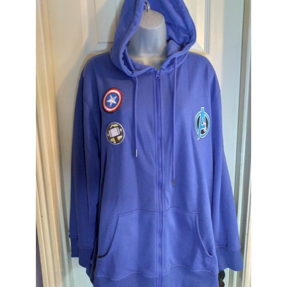 Zerdocean Avengers Hoodie Embroidered Patches Blue Full Zip Unisex 2X Plus Pocke